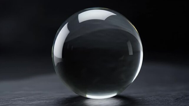 A Single Transparent Glass Marble Resting on a Reflective Surface Beneath Subtle Studio Lighting
