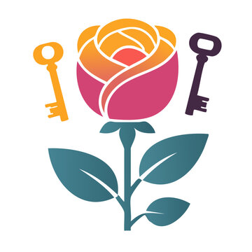 Flat design rose with keys illustration
