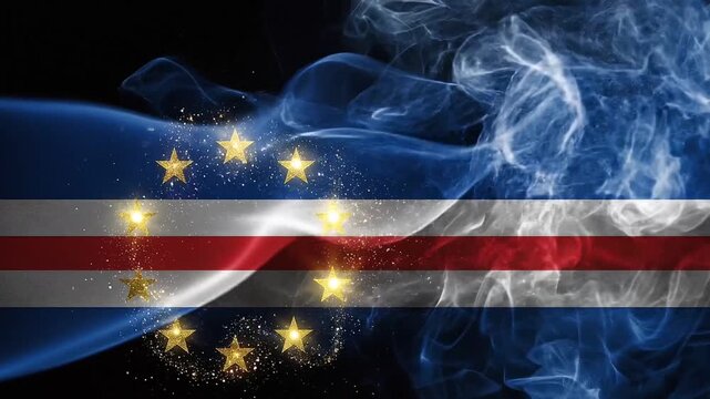 Cape Verde flag made of smoke and stars on a black background symbolizing national pride and identity