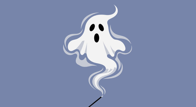 Cute Ghost Emerging From Incense Stick Illustration