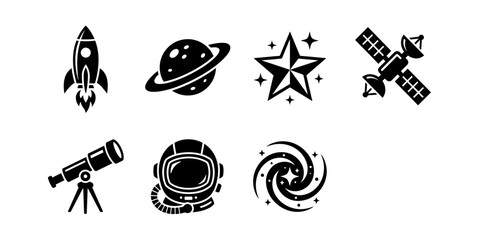 Space icons arranged on white background © adgraphic team