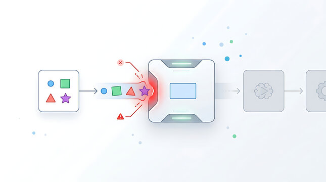 AI workflow data mismatch showing incompatible input and processing stages in clean minimal business technology illustration representing integration issues and system communication failures