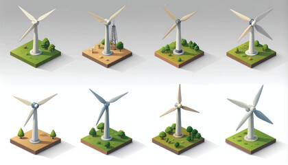 Wind Turbine Components Including Blades Isometric Vector Icon Set © Jefri wahyu gunawan