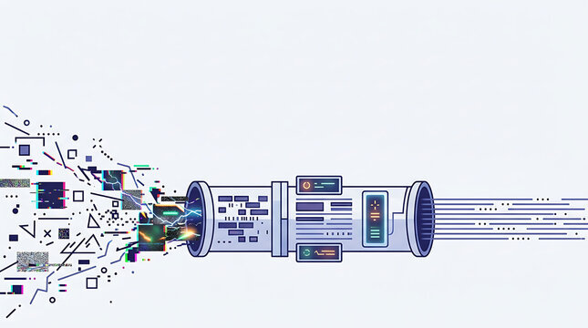 Data pipeline showing messy inconsistent input with noise and distortion in clean minimal business technology illustration representing poor data quality and preprocessing challenges in analytics syst