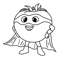 Fototapeta premium Line art illustration of a super tomato hero.