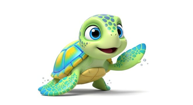 Cute cartoon baby sea turtle waving hello with a friendly smile.