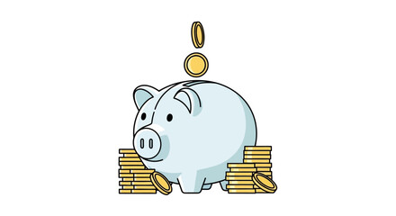 Piggy Bank with Stacked Coins. © Bagas