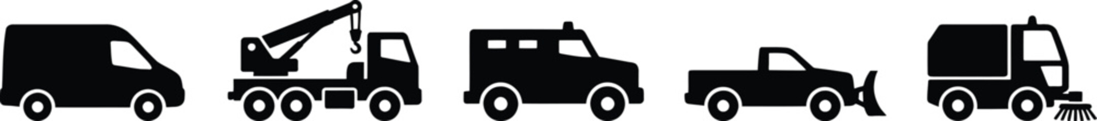 Black silhouettes of different trucks and vehicles © Top Stock