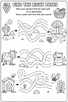 Find the Right Paths is a fun visual tracing activity that helps children develop concentration, problem-solving, and fine motor skills.