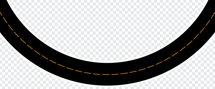 Road, winding and fork highway isolated on transparent background. Journey two lane curve asphalt pathway going into the distance. Route direction and navigation signs for map, Realistic 3d vector set