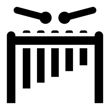 marimba glyph icon. wooden bar percussion instrument with mallet. orchestral xylophone and rhythm. concert and classical music