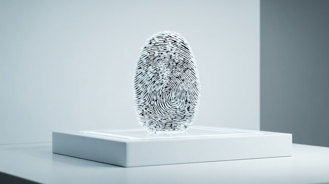 Illuminated Fingerprint Hologram Projecting Unique Biometric Identity Above a Sleek Display Platform