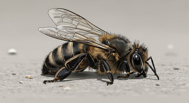 Close-up of a dead honey bee.