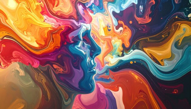 Colorful Mindscape - Abstract Portrait of Thoughts and Emotions Flowing.