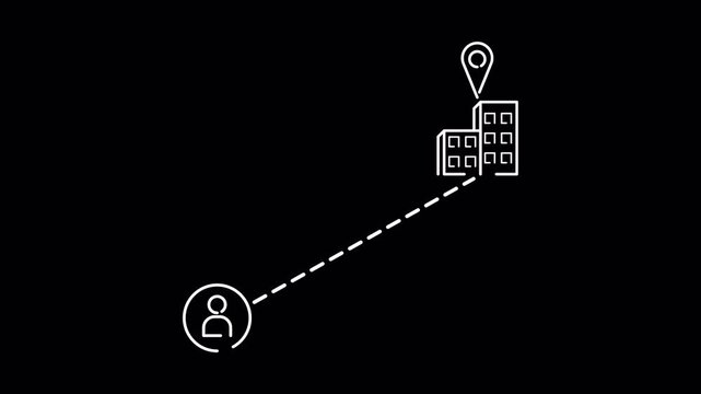 Animated Navigation Path from Person to Building with GPS Pin on Transparent Background