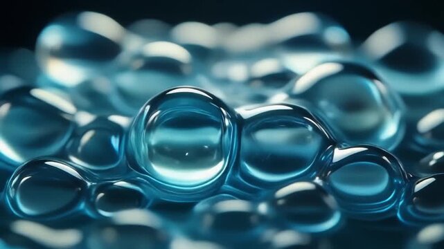 Water Bubbles Forming and Rolling In Quiet Blue Scene