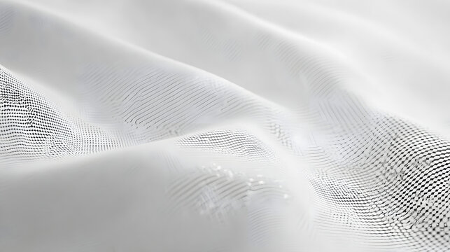 A gentle wave-like surface is created by the serene white abstract dotted mesh and grid.