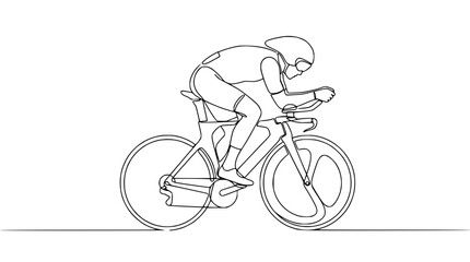 Cyclist Riding Bicycle - Continuous Line Drawing Art © Akun