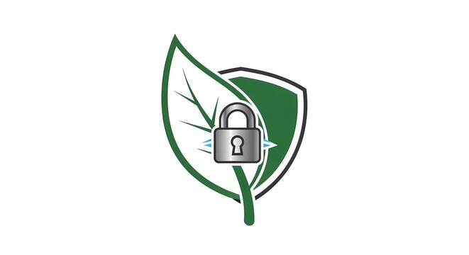 Green Leaf Shield with Padlock Symbolizing Eco Security and Protection.