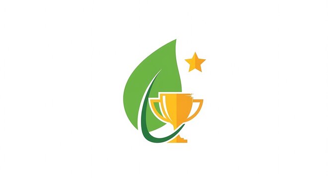 Green Leaf Trophy Award Symbol with Star.