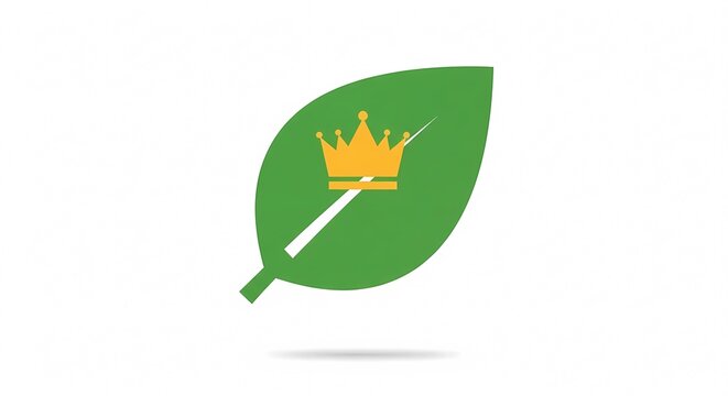 Green Leaf with Golden Crown and Magic Wand Icon.