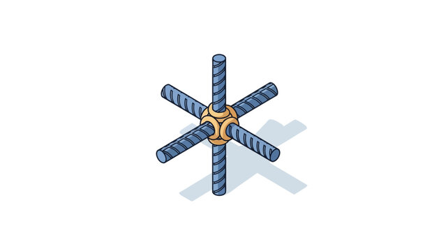 Isometric Illustration of Steel Rebar Joint Connector for Construction Engineering