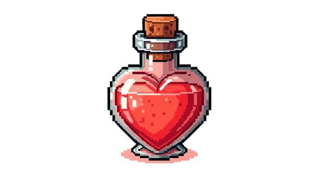 Pixel Art Heart Shaped Potion Bottle With Cork.