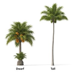 Fototapeta premium Dwarf and Tall Palm Trees Isolated on White Background.