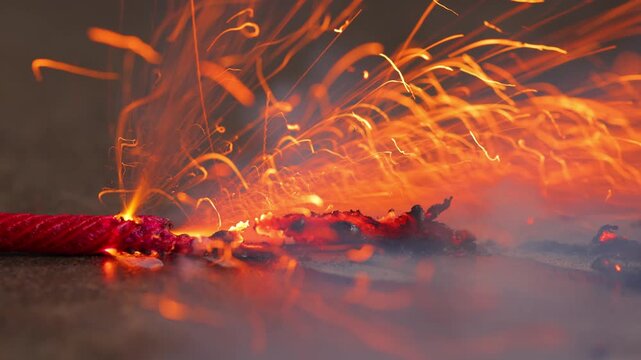 A macro shot of a burning fuse.