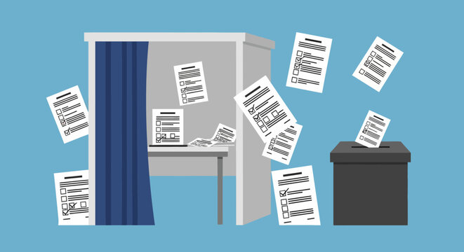 Voting Booth and Ballot Box Illustration