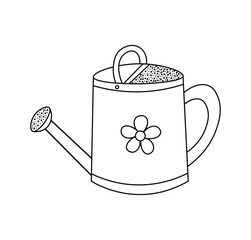 Cute hand drawn watering can with flower motif line art illustration © Rk Favourite