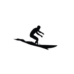 Naklejka premium Surfer silhouette glides across a rolling ocean wave demonstrating extreme athletic balance and focus during an intense summer water sports session in the open sea.