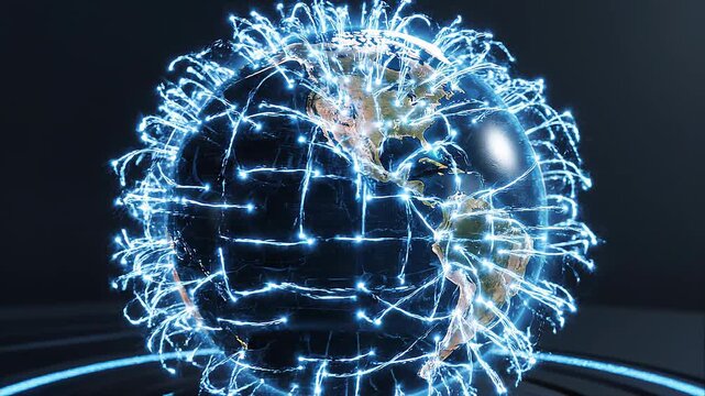 Digital Earth with Glowing Connections - Global Network Animation