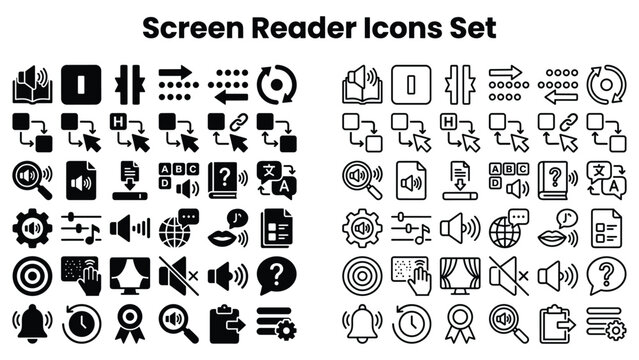 A set of screen reader icons featuring various symbols for accessibility.