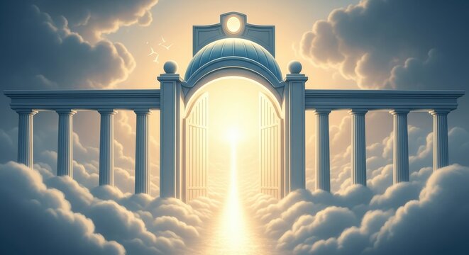 Heavenly Gates with Bright Light and Clouds.