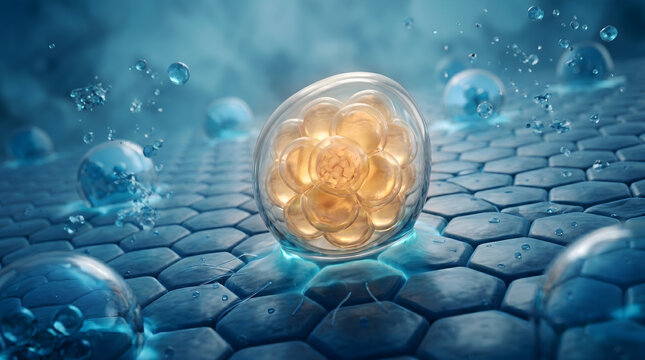 Active serum ingredient stimulates deep cellular regeneration.Reduces aging signs and restores a healthy radiant look. 3D rendering.