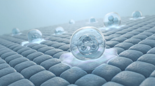 Active molecular formula repairs skin barrier on cellular level.Promotes collagen production and enhances firm glowing skin. 3D rendering.