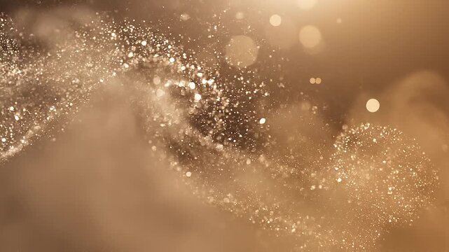 Shimmering particles are flying through the air with a warm glow.