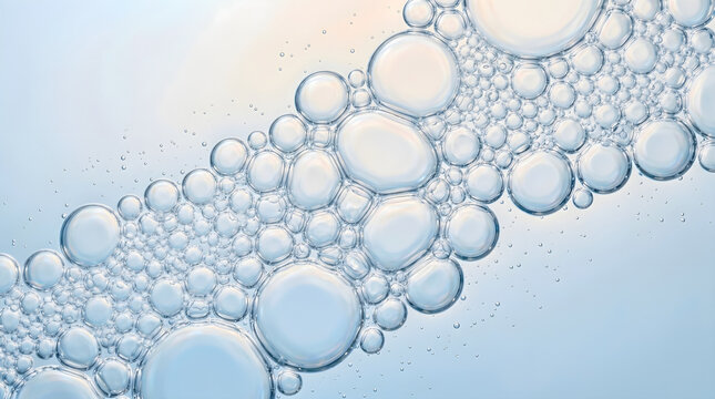 Aqueous bubbles cluster together to form a hydrating barrier.Improves skin elasticity and reveals a refreshed look. 3D rendering.