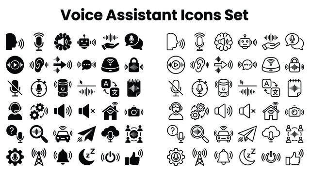 Voice Assistant Icons Set for Smart Home Devices and Technology