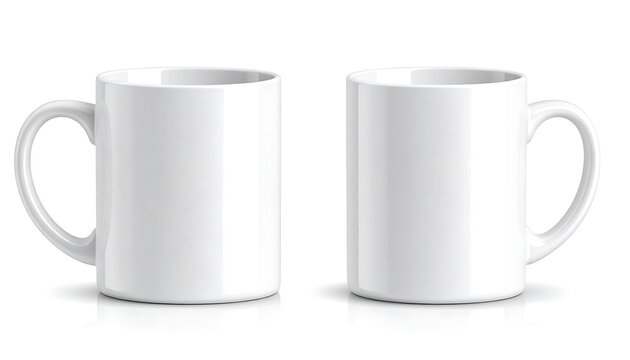Isolated pair of blank white ceramic mugs for custom branding mockup, template