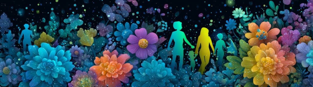 Gentle rain over blooming spring: a dance of petals and rain. Social connection idea. Vivid floral explosion capturing nature's fresh rainfall. Social media interaction.