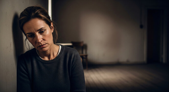 The woman is thinking about her worries, all alone.