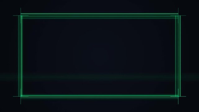 Futuristic Neon Green Digital Frame with Glowing Borders on Dark Background for Cyber Interface and Technology Screen Designs