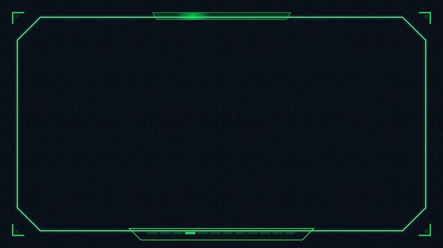 Futuristic digital frame with neon green glow on a dark navy blue background for HUD interfaces and gaming overlays