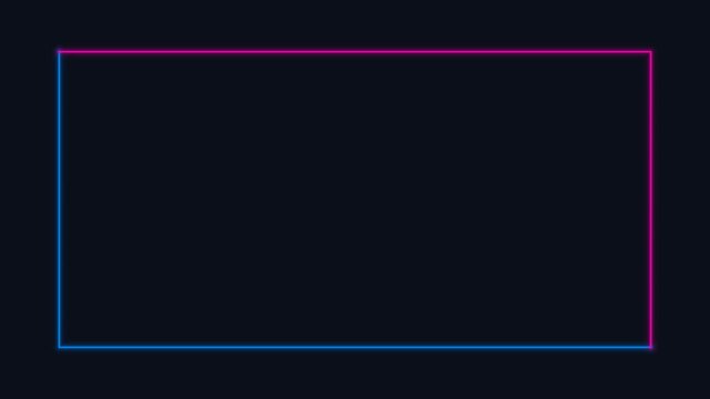 Glowing Neon Rectangular Frame Border with Blue and Pink Gradient on Minimalist Dark Background for Modern Digital Design Layouts