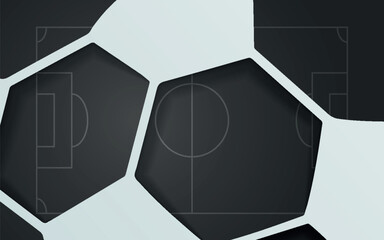 Abstract soccer background with polygonal overlays resembling ball. Modern design with soccer field line elements. Creative concept with cutout effect. © Akhsan