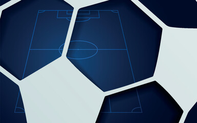 Abstract soccer background with polygonal overlays resembling ball. Modern design with soccer field line elements. Creative concept with cutout effect. EPS. 3 © Akhsan