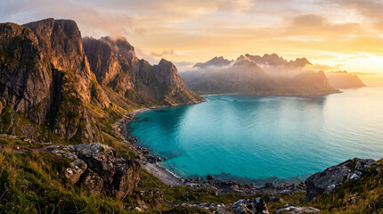 Naklejka premium sunrise over the lake