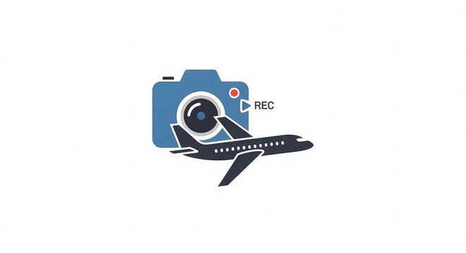 Airplane and Camera Icon Representing Travel Photography and Videography.